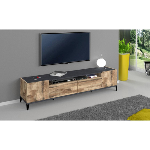Alter - Meuble TV de salon, Made in Italy, meuble TV avec 2 portes et 2 tiroirs, Cm 200x40h47, Ardoise et Érable Alter  - Meubles tv design italien