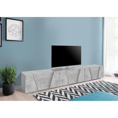 Alter - Meuble TV de salon, Made in Italy, Meuble TV avec 6 portes battantes avec détail, cm 244x44h46, couleur ciment foncé Alter  - Made in meuble