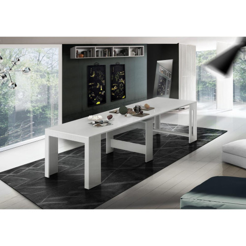 Alter - Table à manger moderne, Made in Italy, Console extensible jusqu'à 12 places, avec support d'extension, 51x90h77 cm (jusqu'à 300 cm) couleur Mélèze blanc brillant - Table extensible 12 personnes