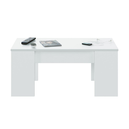 Porte-revues Table basse avec plateau relevable et espace de rangement, coloris blanc brillant, 100 x 45 x 50 cm (hauteur réglable de 45 à 56 cm).