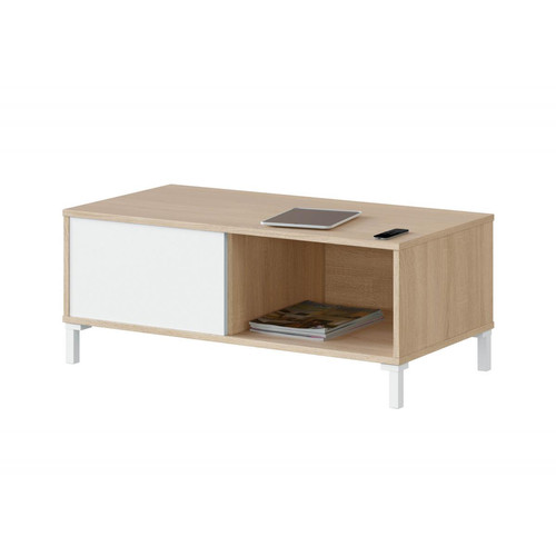 Alter - Table basse de salon avec un tiroir et un compartiment jour, coloris blanc et chêne, 100 x 40 x 50 cm Alter  - Table basse avec tiroir