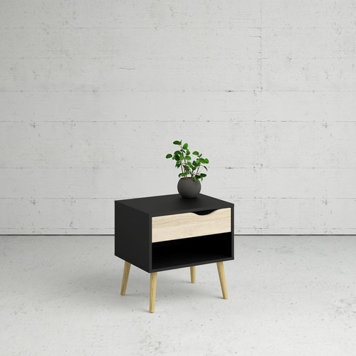 Alter - Table de chevet avec un tiroir, couleur noir et chêne, Dimensions 50,2 x 49,7 x 39,1 cm Alter   - Chevet enfant Noir