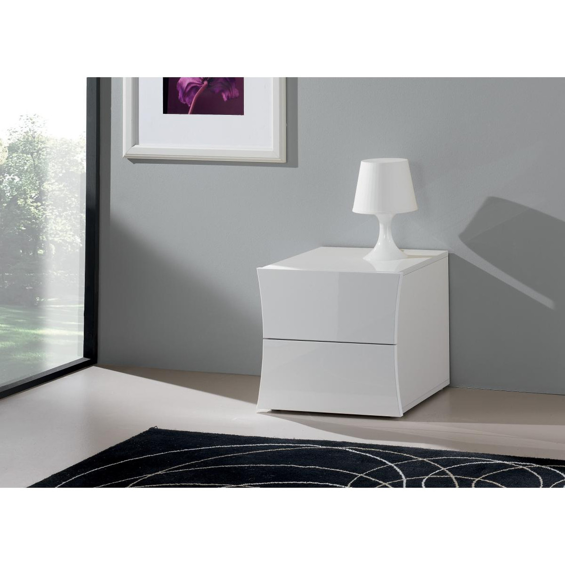Alter Table de chevet moderne avec 2 tiroirs, Made in Italy, Table de nuit, Armoire pour chambre, 50x40h41 cm, couleur blanc b