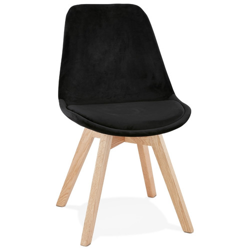 Tabourets Alterego Chaise en velours noir 'JOE' avec structure en bois naturel