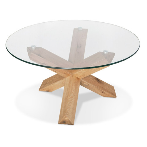 Alterego - Table basse de salon 'MAGIK' ronde en verre et bois massif Alterego  - Tables d'appoint
