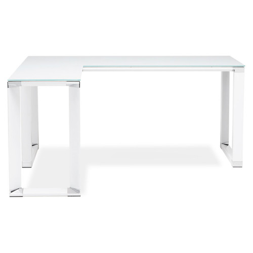 Alterego Bureau de direction en angle design 'XLINE' en verre blanc (angle au choix) - 160 cm