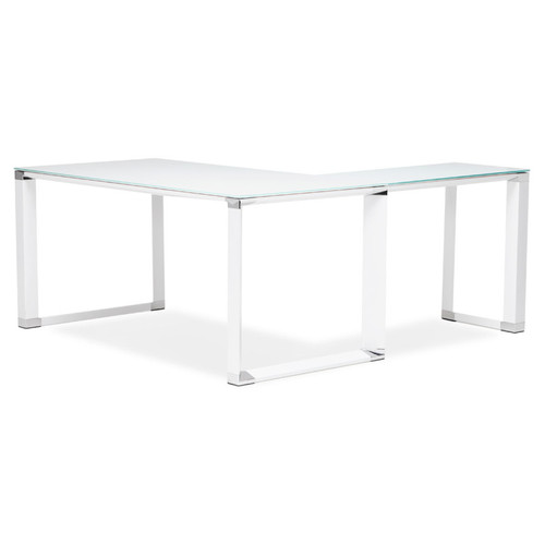 Bureaux Bureau de direction en angle design 'XLINE' en verre blanc (angle au choix) - 160 cm
