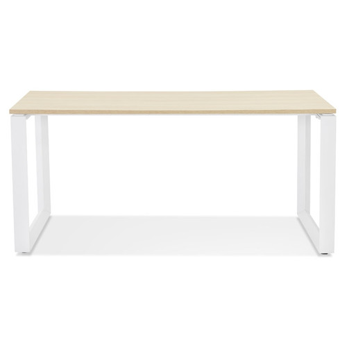 Alterego Bureau droit design 'BAKUS' en bois finition naturelle et métal blanc - 160x80 cm