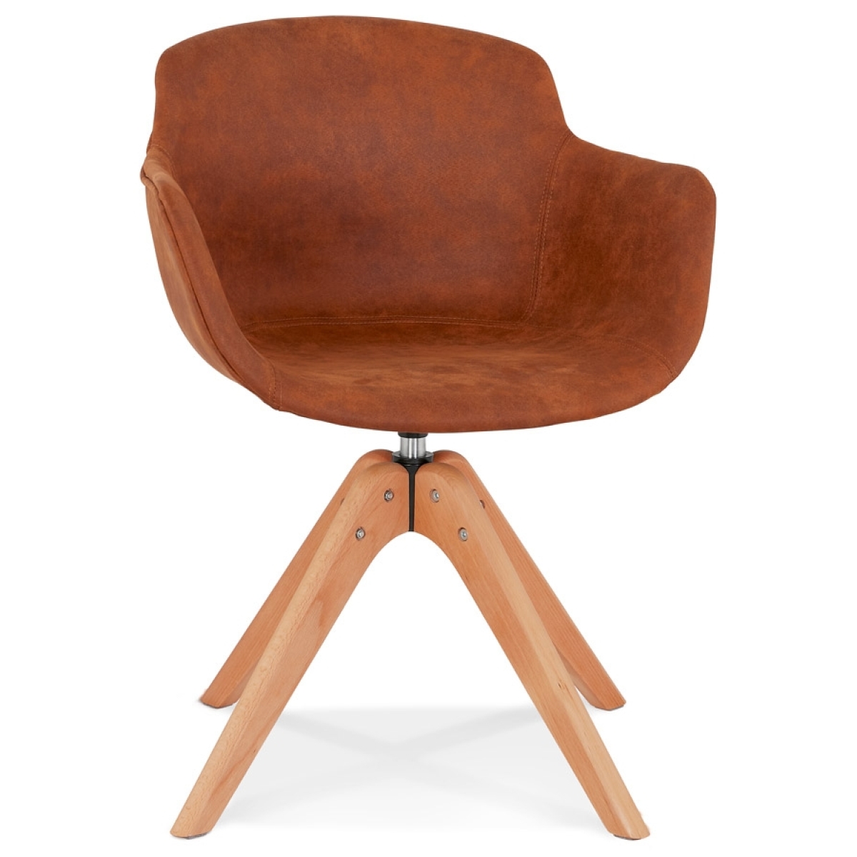 alterego chaise avec accoudoirs 'martin' en microfibre brune et pieds en bois naturel  brun