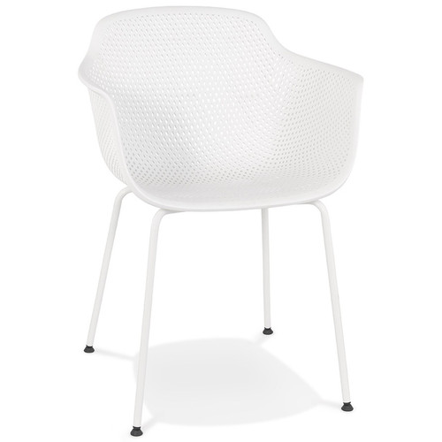 Alterego - Chaise avec accoudoirs perforée 'DRAK' blanche intérieure / extérieure Alterego  - Chaises Design