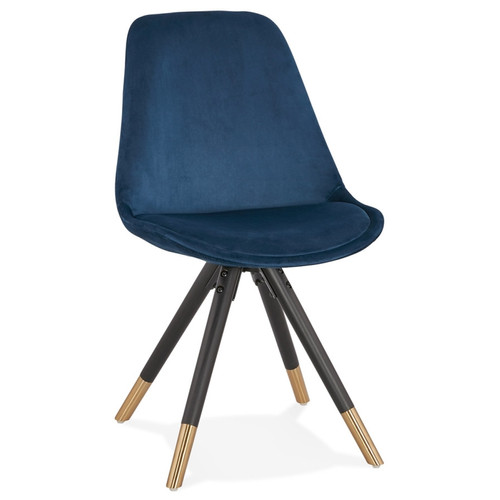 Alterego - Chaise design 'HAMILTON' en velours bleu et pieds en bois noir Alterego  - Chaise design pied bois