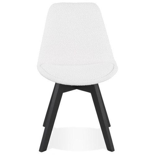 Alterego Chaise design 'LINETTE' en tissu bouloché blanc et pieds en bois noir