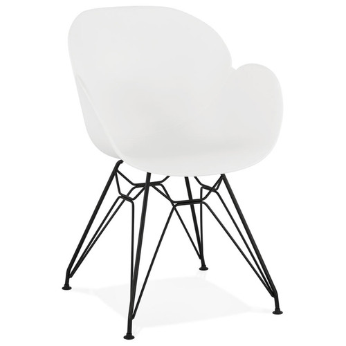 Chaises Alterego Chaise design 'SATELIT' blanche style industriel avec pieds en métal noir