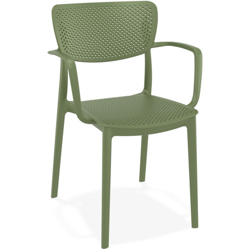 Alterego - Chaise perforée avec accoudoirs 'TORINA' en matière plastique verte Alterego  - Chaise scandinave grise Chaises