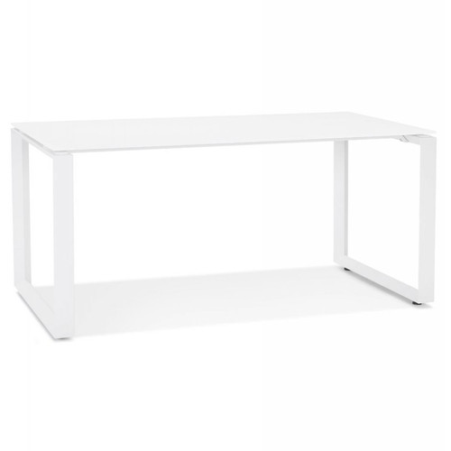 Alterego - Bureau droit design 'BAKUS' en verre et métal blanc - 160x80 cm - Bureau Design Bureaux