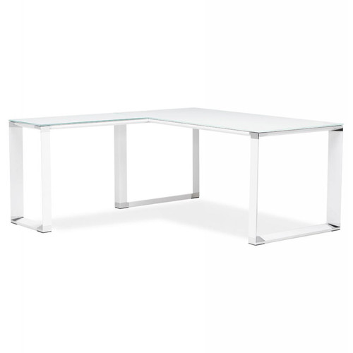 Alterego - Bureau de direction en angle design 'XLINE' en verre blanc (angle au choix) - 160 cm - Mobilier de bureau Bois foncé, blanc