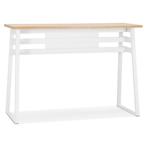 Alterego - Table de bar haute 'NIKI' en bois finition naturelle et pied en métal blanc - 150x60 cm Alterego - Tables à manger Alterego