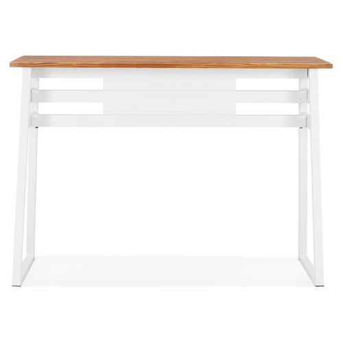 Alterego Table de bar haute 'NIKI' en bois massif et pied en métal blanc - 150x60 cm
