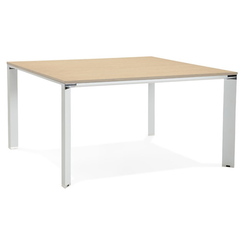 Alterego - Table de réunion / bureau bench 'XLINE SQUARE' en bois finition naturelle et métal blanc - 140x140 cm Alterego  - Table bench