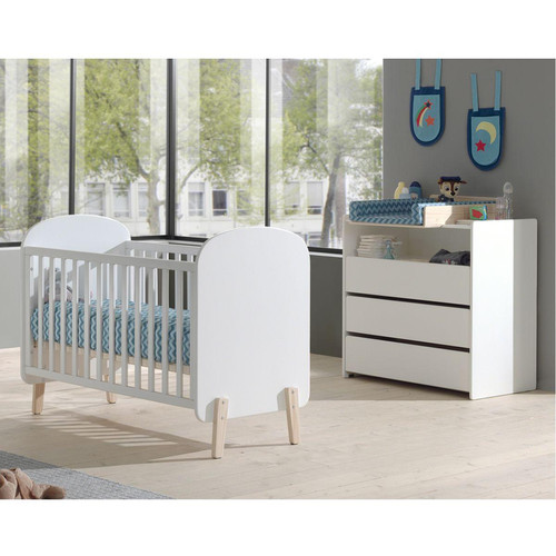 Altobuy - BODHI WHITE - Lit Bébé 60x120cm + Pack Commode - Lit bébé