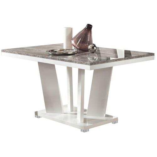 Altobuy - DENYS - Table Repas Rectangulaire Laqué Blanc et Effet Bois Taupe - Tables à manger Non pliante