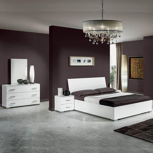 Altobuy - VINIA BLANCHE - Chambre avec Lit 160x200cm et Commode - Chambre complète Blanc casse