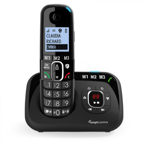 Amplicomms - Téléphone sans fil senior avec répondeur Amplicomms Bigtel 1580 - Téléphone fixe sans fil