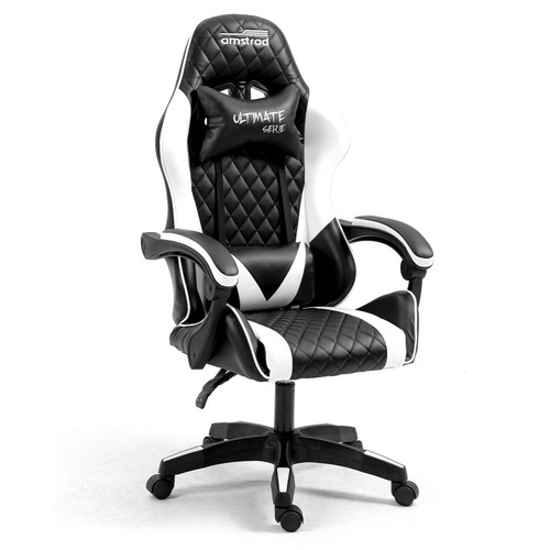 Amstrad - Amstrad ULTIMATE-WHITE Fauteuil / Chaise de bureau Gamer coloris noir & blanche - coussin lombaire & appuie tête - Chaise gamer