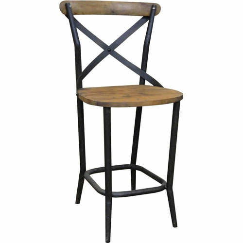 Antic Line Creations - Chaise en métal vieilli et bois. - Chaises Industriel