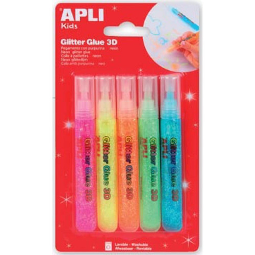 Apli Agipa - Colle Paillettes 5 tubes Glitter Fluo 3D Apli Agipa  - Jeux artistiques Apli Agipa