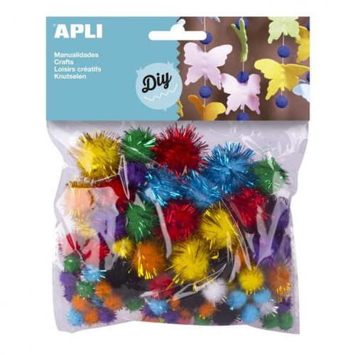 Apli - APLI Sachet de 78 pompons brillants couleurs assorties Apli  - Apli