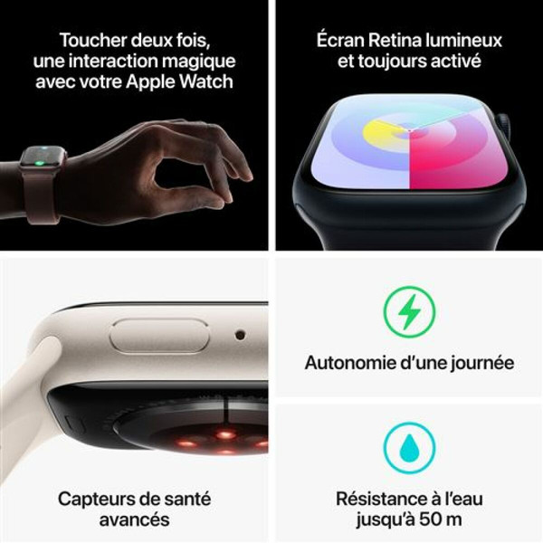 Apple Watch Apple Apple Watch Series 9 GPS 45 mm Boîtier en aluminium Rose avec boucle Sport Rose clair