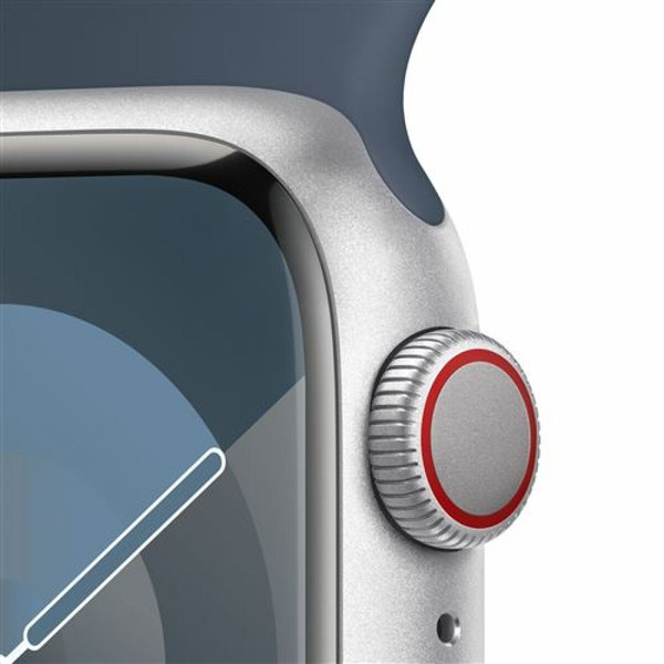 Apple Apple Watch Series 9 GPS + Cellular 41 mm avec boîtier en aluminium argenté et bracelet sport Bleu tempête M/L
