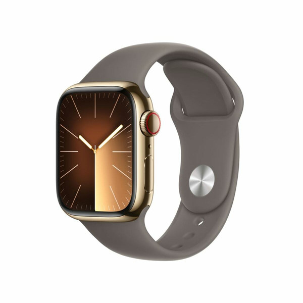Apple Watch Apple Apple Watch Series 9 GPS + Cellular, boîtier en acier inoxydable doré de 41 mm, bracelet sport Clay S/M
