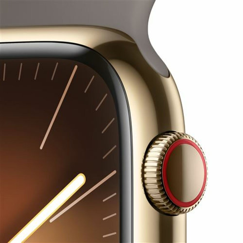 Apple Apple Watch Series 9 GPS + Cellular, boîtier en acier inoxydable doré de 45 mm, bracelet sport Clay S/M