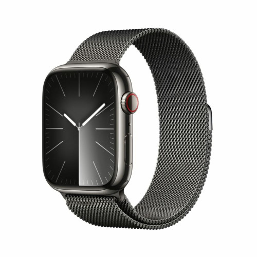 Apple - Apple Watch Series 9 GPS + Cellular, boîtier en acier inoxydable graphite de 45 mm avec bracelet Milanais graphite - Apple Watch