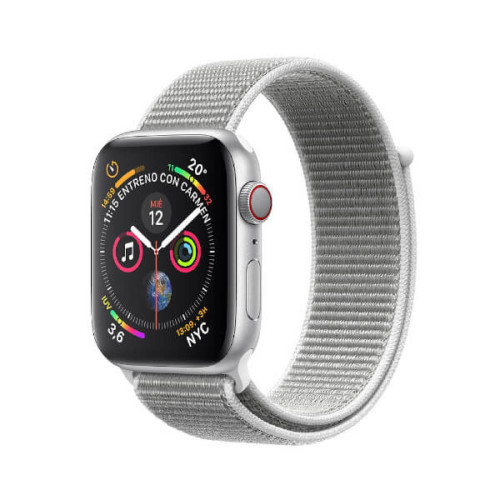 Apple - Apple Watch série 4 GPS + cellulaire 44 mm argent avec bracelet à boucle blanche MTVT2TY / A - Apple Watch Series 4 Apple Watch