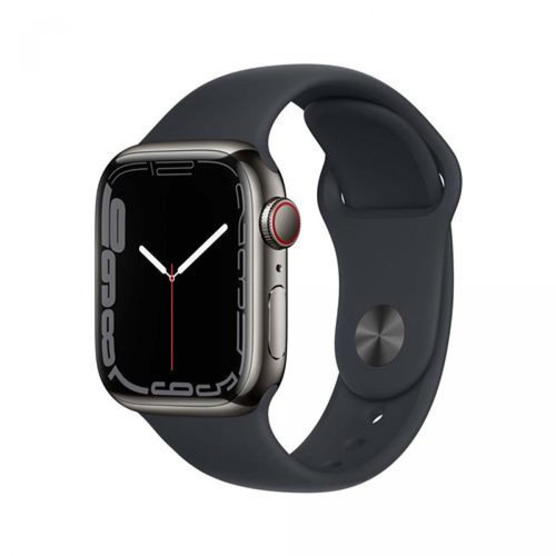 Apple - Apple Watch Series 7 GPS + Cellular, boîtier Acier Inoxydable Graphite 41mm avec Bracelet Sport Minuit - Apple watch sport