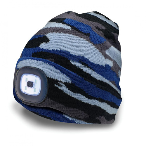 Velamp - LIGHTHOUSE : Bonnet avec lumière frontale LED rechargeable. Bleu camouflage Velamp  - Lampes portatives sans fil