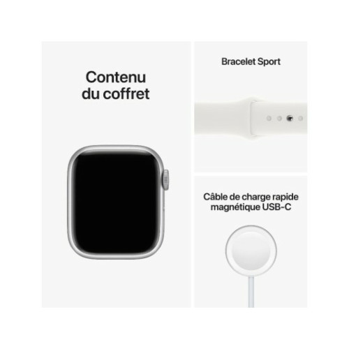 Apple Apple Watch Series 8 GPS 41mm Aluminium Argent (Silver) et Bracelet Sport Blanc (White)