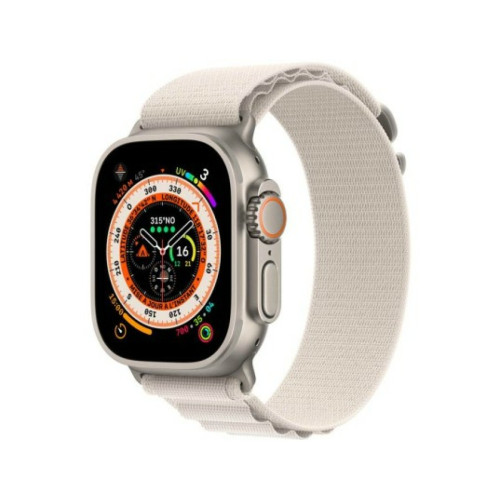 Apple - Apple Watch Ultra (GPS + Cellular) 49 mm en Titane avec Bracelet Blanc Starlight Alpine Loop - Taille S - Apple Watch