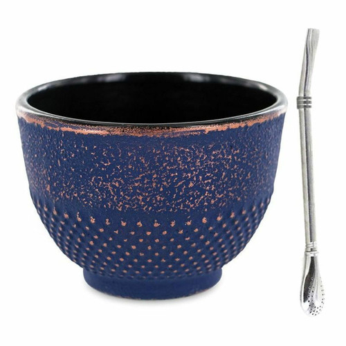 Aromandise - Tasse en fonte bleue et bronze 0,15 L + paille inox avec filtre Aromandise  - Pailles