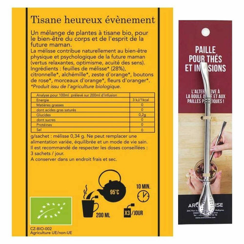 Aromandise Tisane Heureux Evènement Grossesse + paille inox avec filtre