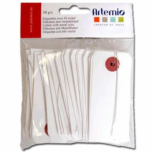 Artemio - 150 étiquettes blanches 9 x 4 cm avec fil métal Artemio  - Artemio