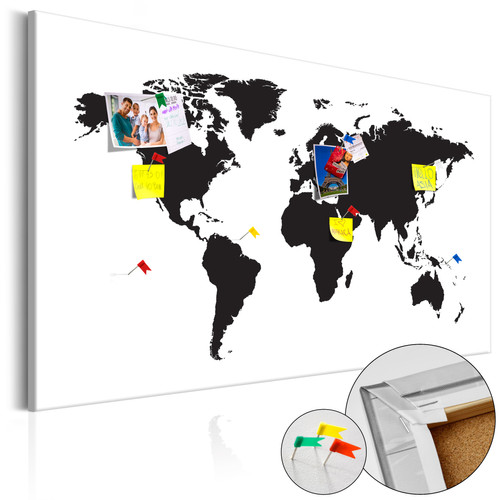 Artgeist - Tableau en liège - World Map: Black & White Elegance [Cork Map] [90x60] Artgeist  - Artgeist