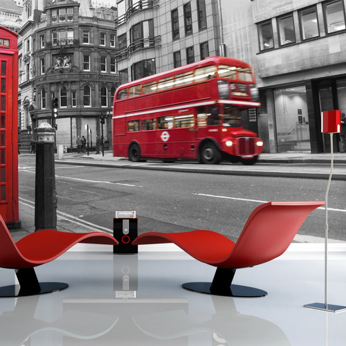 Artgeist - Papier peint - Cabine téléphonique et bus rouges à Londres [343x270] Artgeist  - Papier peint londres