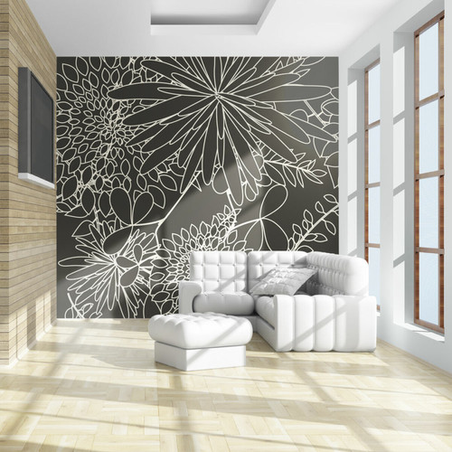 Artgeist - Papier peint - Motif floral noir et blanc [200x154] Artgeist  - Papier peint blanc