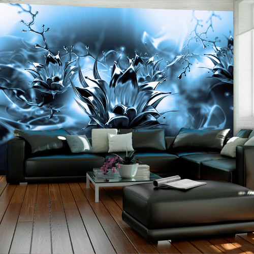 Artgeist - Papier peint - Oily Flower (Blue) [100x70] Artgeist  - Revêtement mural intérieur