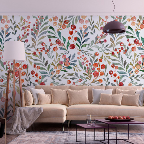 Artgeist - Papier peint - Leaves of Red Berries [150x105] Artgeist  - Revêtement sol & mur