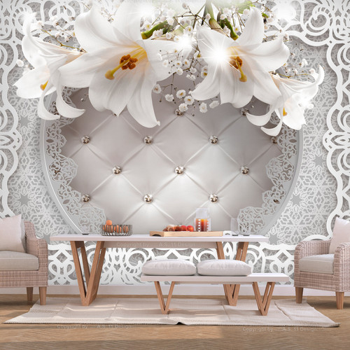 Artgeist - Papier peint - Lilies and Quilted Background [343x245] Artgeist  - Revêtement sol & mur